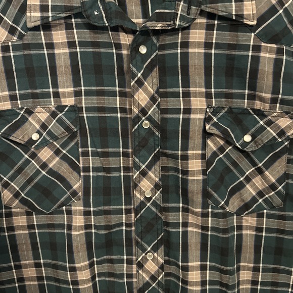 Wrangler Pearl Snap Western Shirt Men Size 4XL Green Plaid Short Sleeve Rodeo - Picture 2 of 8